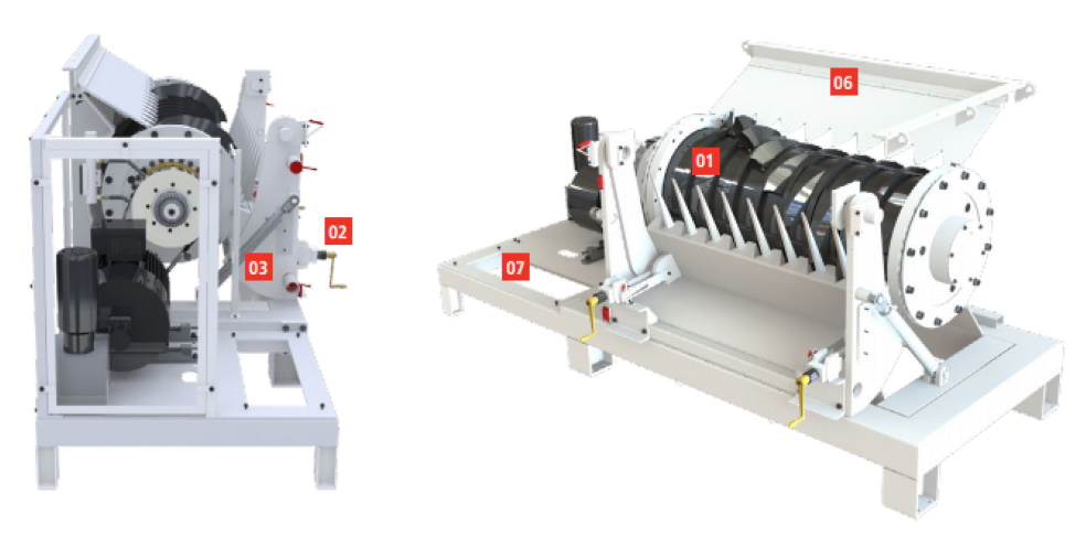 The bag opener is equipped with a low speed rotor The bag opener is equipped with a low speed rotor